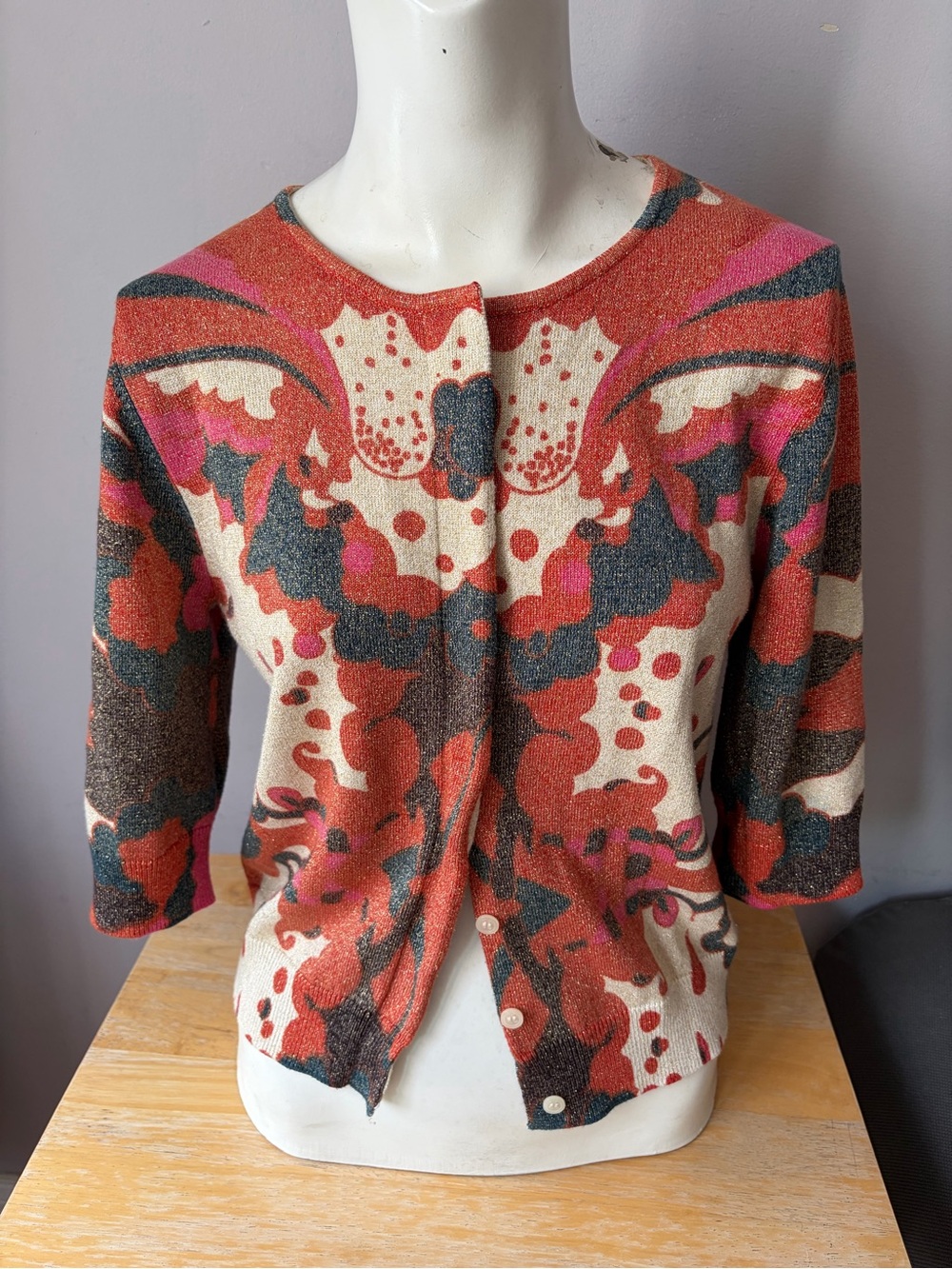 Diane Von Furstenberg Gold Metallic Floral Cardigan
